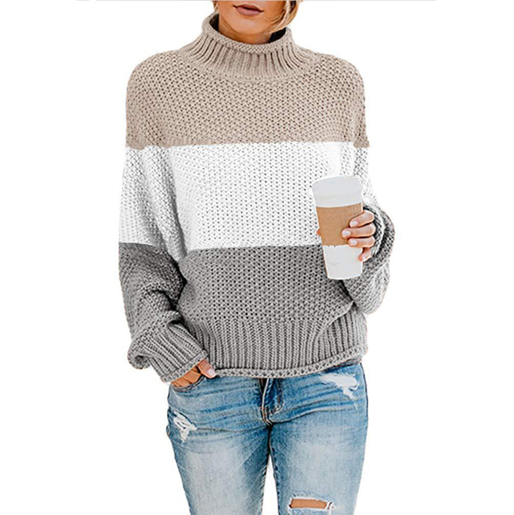 Women’s Colorblock Turtleneck Pullover Sweater in 7 Colors S-3XL - Wazzi's Wear