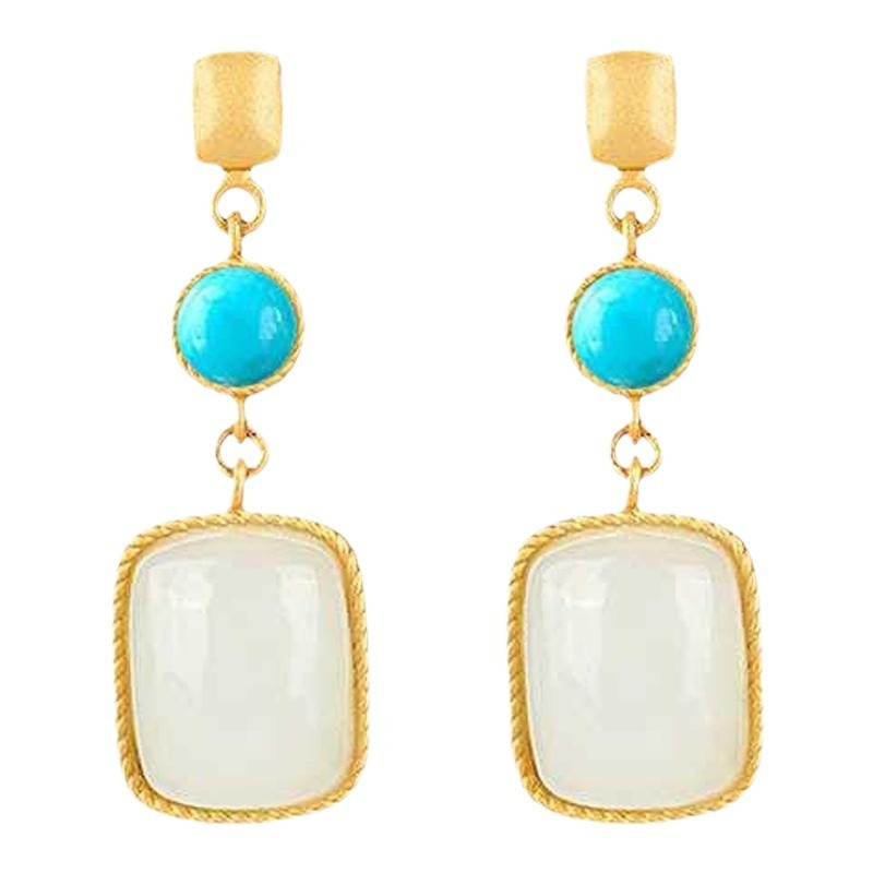 Fashion Square Hetian Jade Ear Studs Women