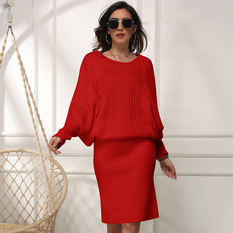 Plus Size Women's Loose Batwing Sleeve Dress Sweater