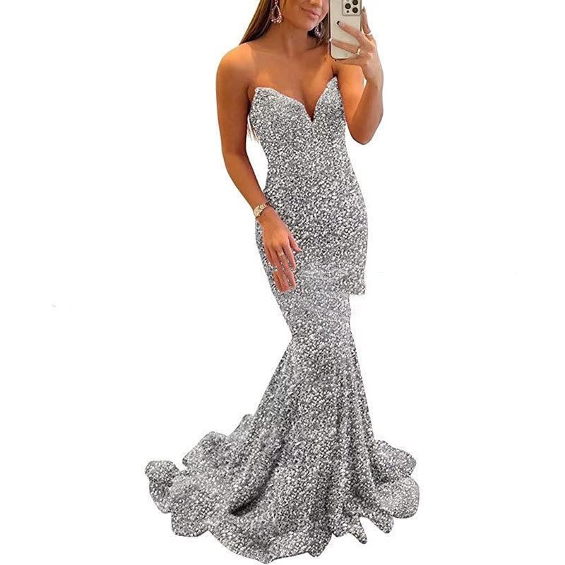 Women’s Sleeveless Sequin Fitted Prom Evening Dress in 7 Colors Sizes 4-24 - Wazzi's Wear