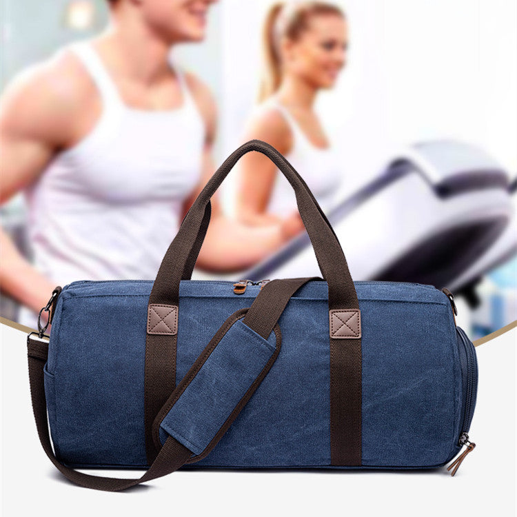 Solid Colour Canvas Gym Bag with Independent Shoe Compartment