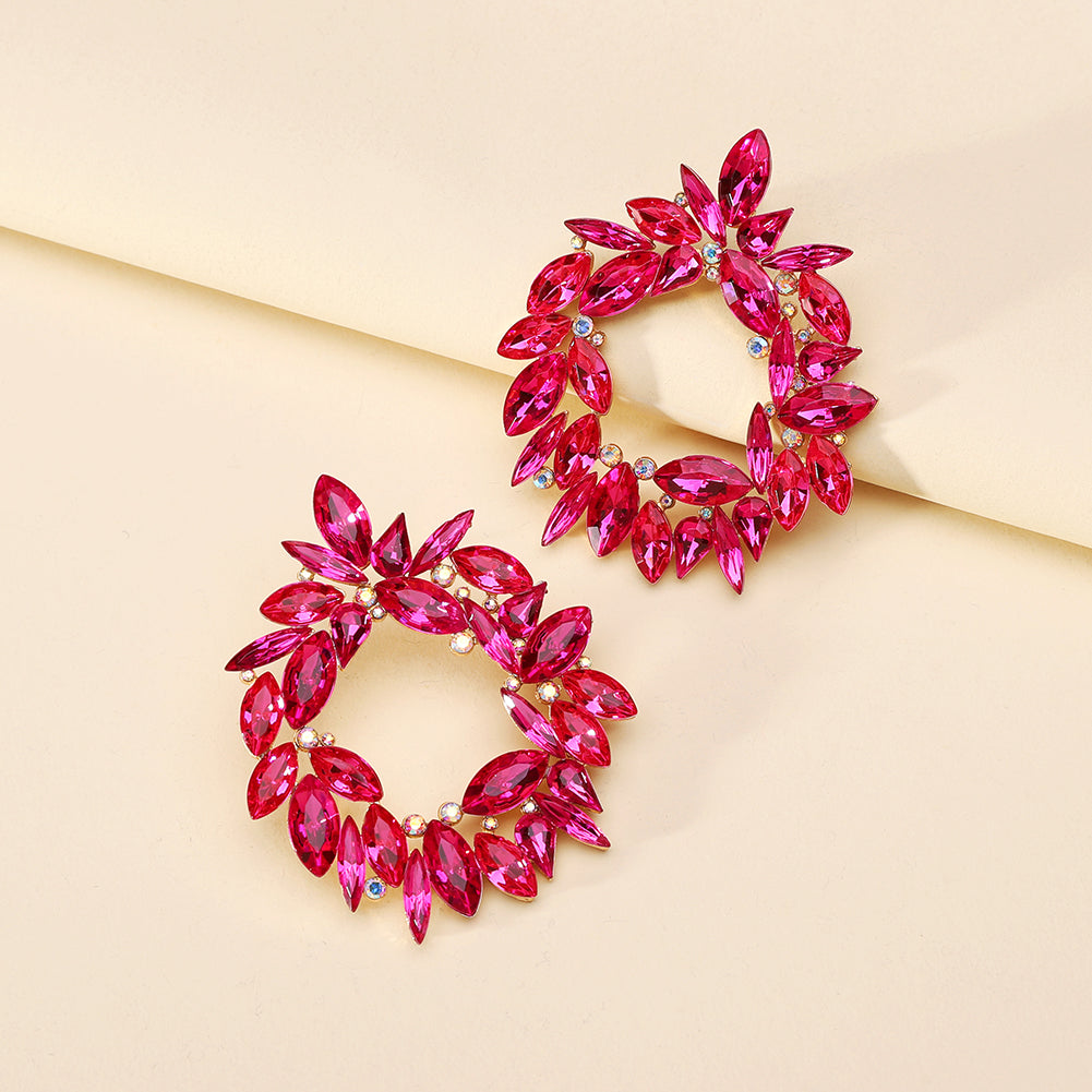 Crystal Wreath Stud Earrings For Women Sparkly Rhinestone Statement Floral Multicolor Jewelry Party Wedding Bridal Prom