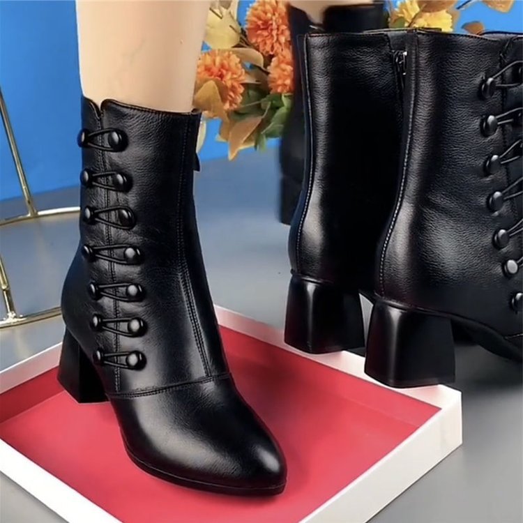 Women’s Black Square Heel Mid-Calf Fashion Boots - Wazzi's Wear