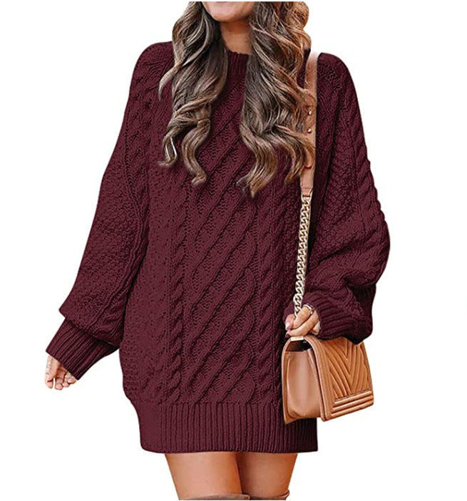 Women's Long Sleeve Twist Knit Mid-Length Sweater Dress in 11 Colors S-L - Wazzi's Wear