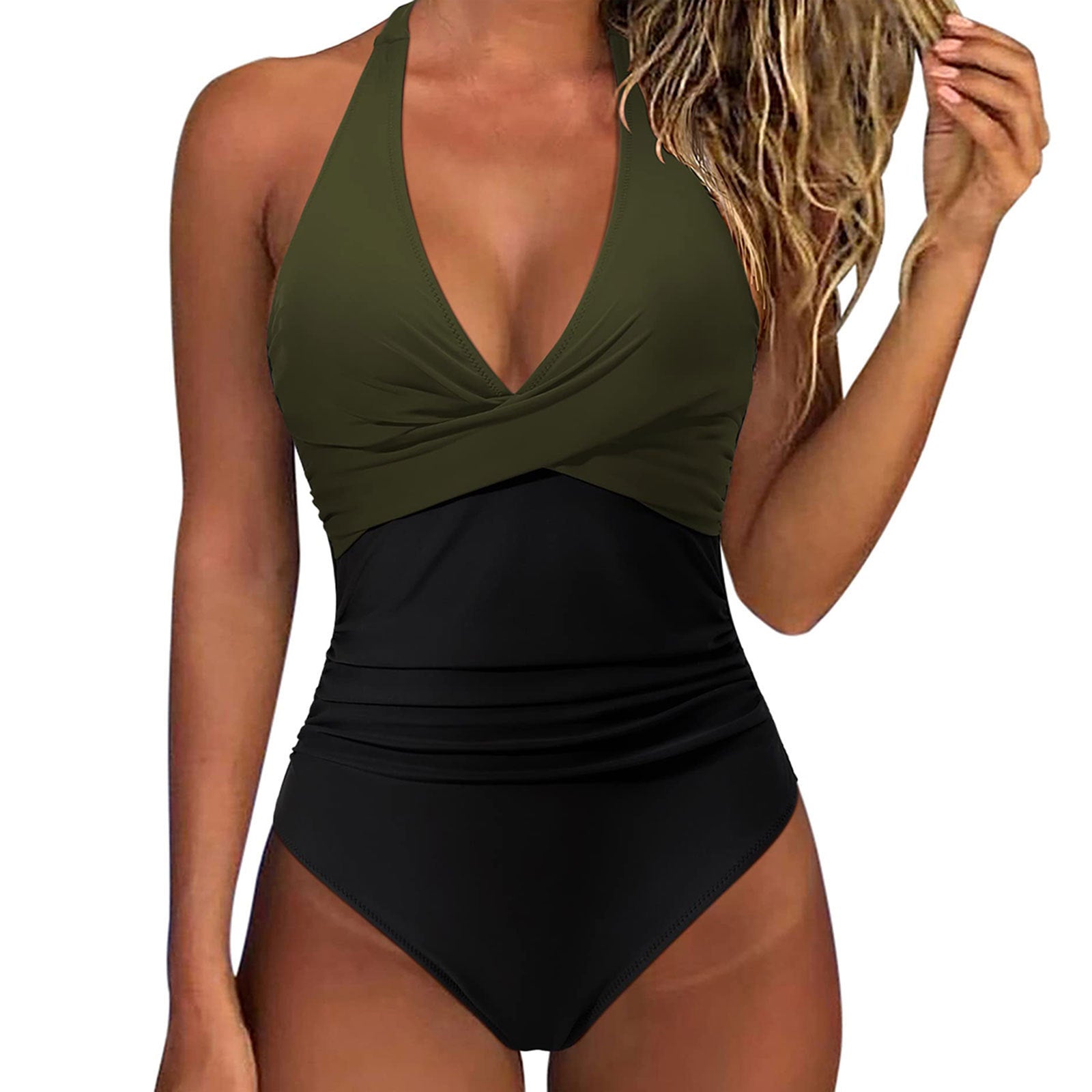 Women's Printed V-Neck One Piece Swimsuit