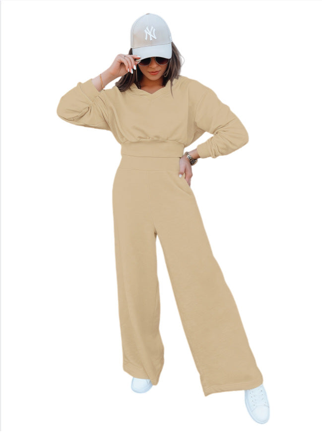 Wide-leg Pants And Hooded Sweatshirt Casual Set