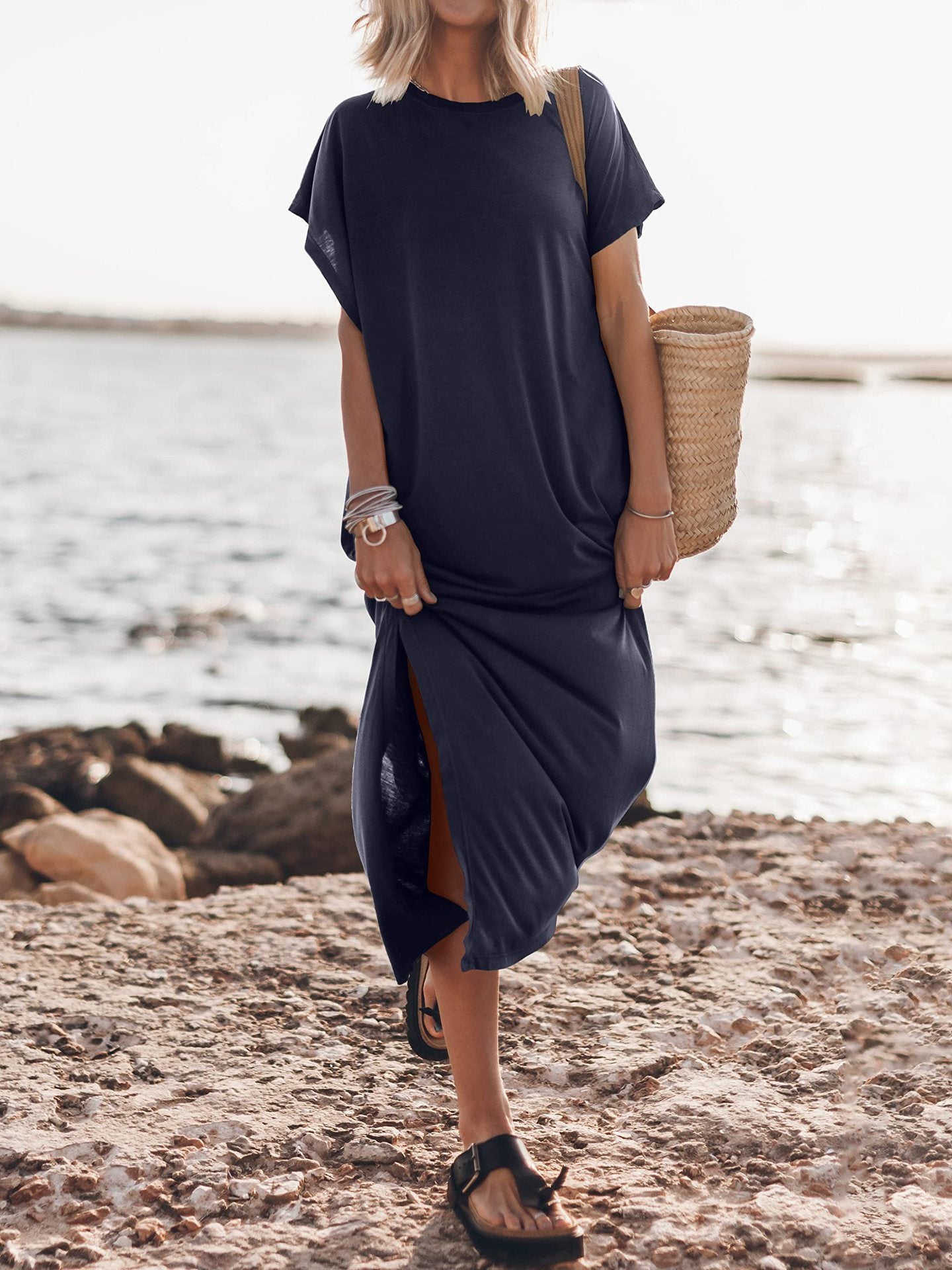 Full Length Short Sleeve Shirt Dress