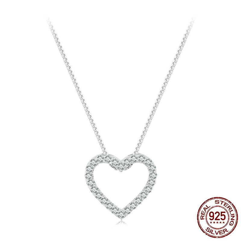 Sterling Silver Necklace with Heart-Shaped Moissanite Pendant - Wazzi's Wear