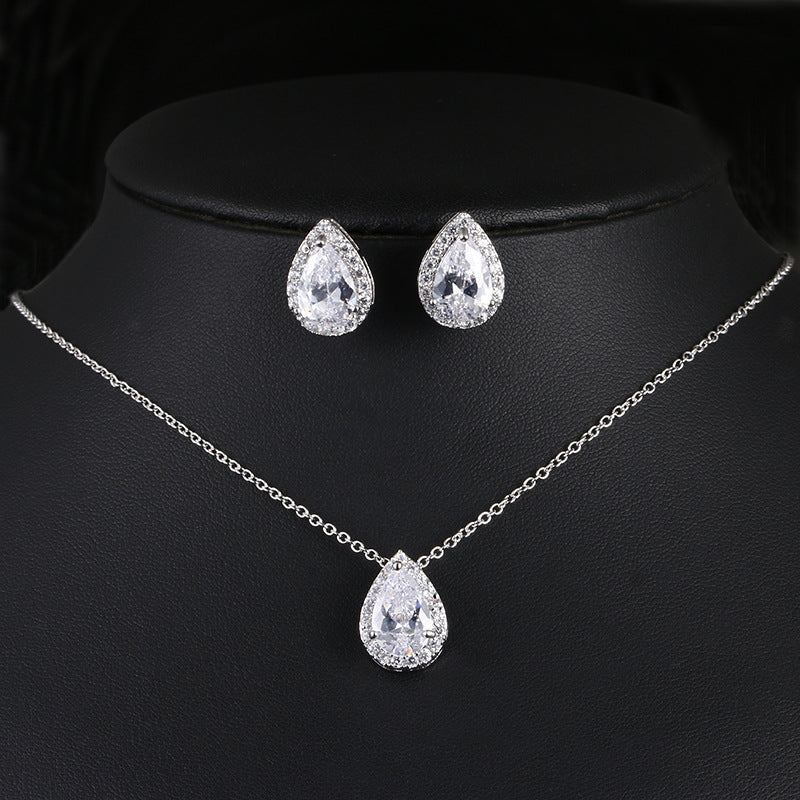 Water Drop Gemstone Necklace and  Earrings Jewelry Set in 3 Colors - Wazzi's Wear