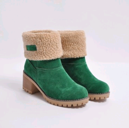 Women’s Thick Heel Fleece Lined Suede Snow Boots in 5 Colors - Wazzi's Wear