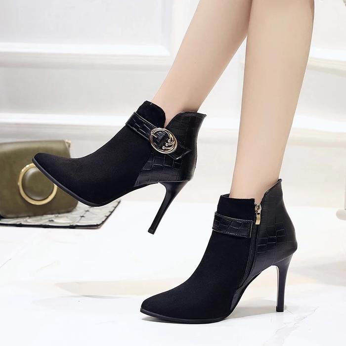 Women’s Suede Ankle Boots with Pointed Toe and Stiletto Heels in 2 Colors - Wazzi's Wear