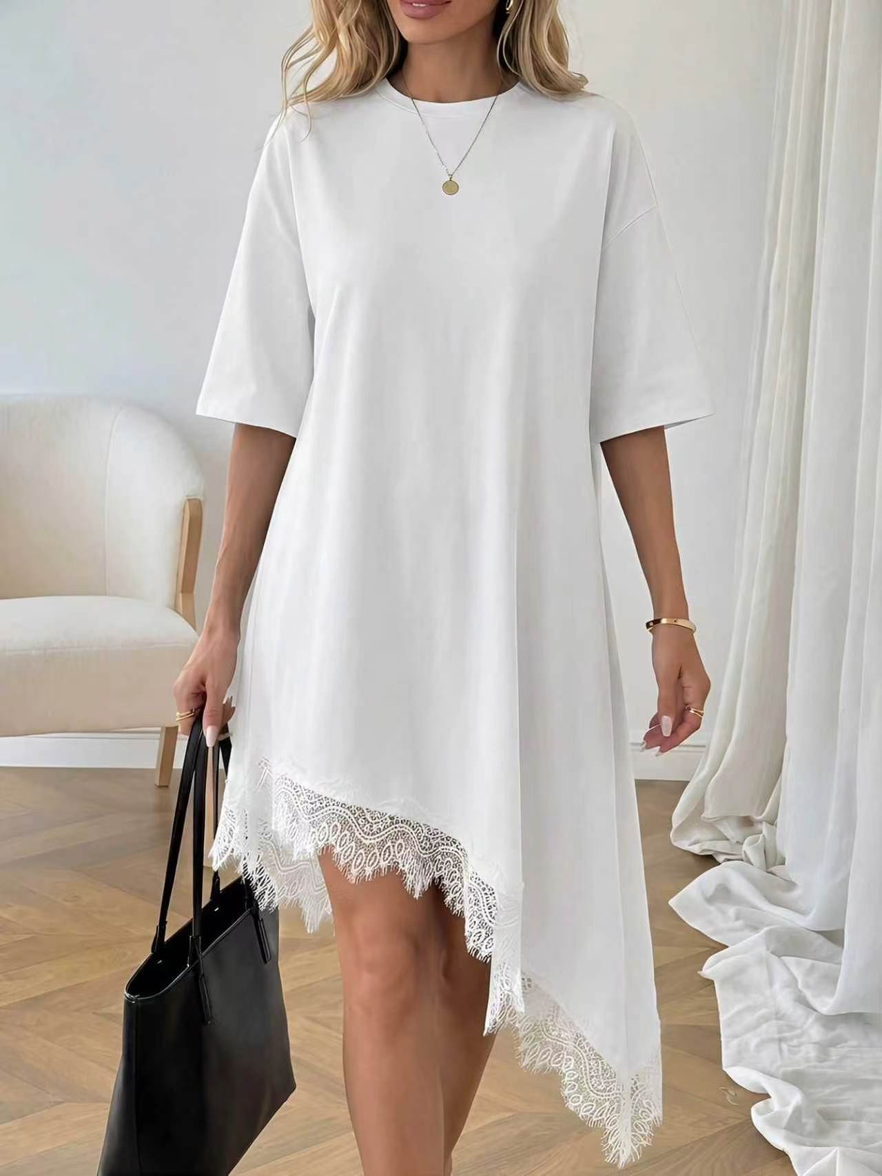 Women's Casual Solid Color Sexy Lace Trim Dress