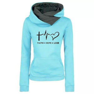 Women’s Faith Hope Love Graphic Hooded Sweatshirt in 4 Colors S-4XL - Wazzi's Wear