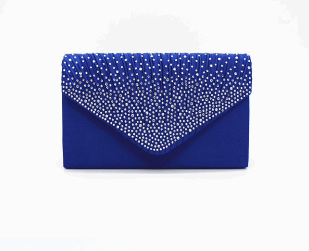 Elegant Satin Evening Bag with Rhinestones and Shoulder Chain in 2 Colors - Wazzi's Wear