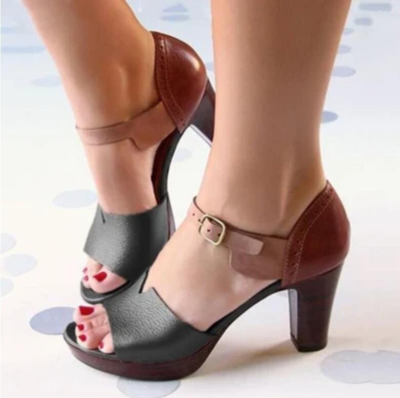 Women’s Open Toe Thick High Heel Shoes in 4 Colors - Wazzi's Wear