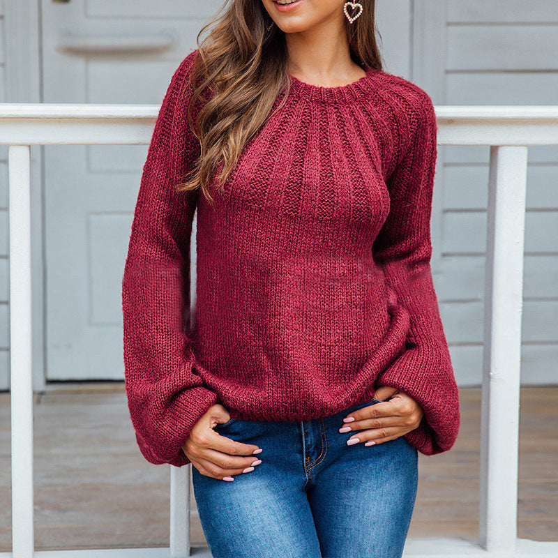 Women’s Red Long Sleeve Pleated Sweater S-XL - Wazzi's Wear