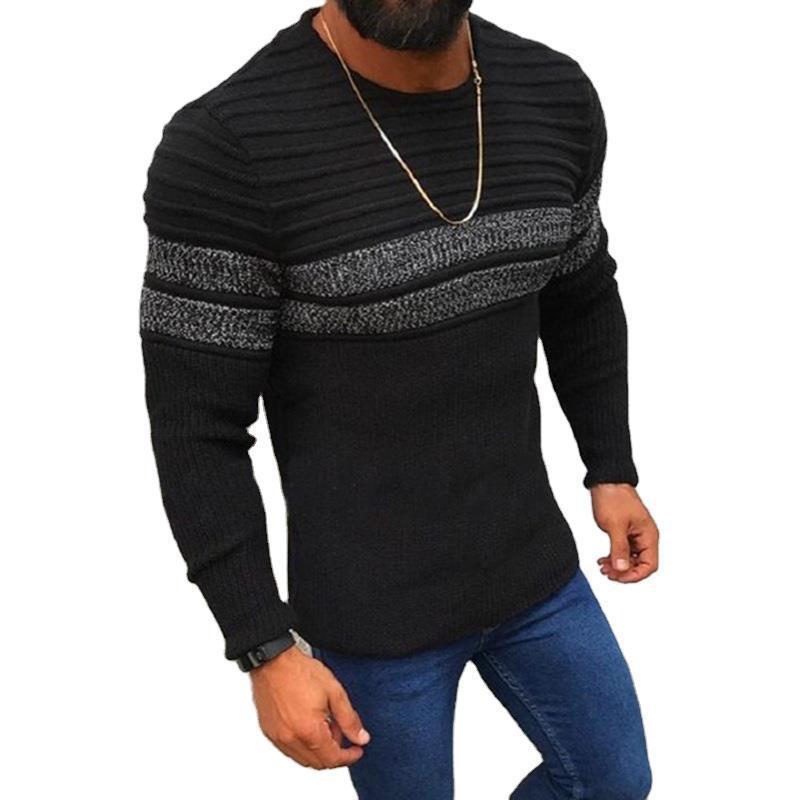 Men’s Striped Round Neck Knit Sweater in 3 Colors S-XXL - Wazzi's Wear