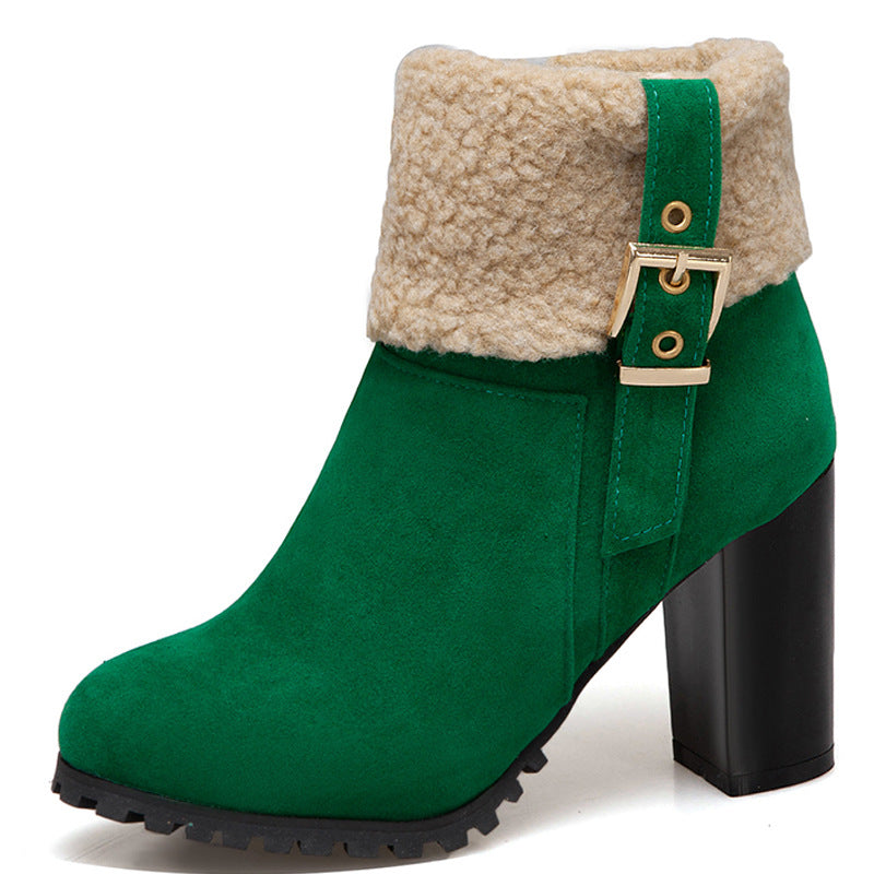Women’s Plush High Heel Suede Snow Boots in 4 Colors - Wazzi's Wear