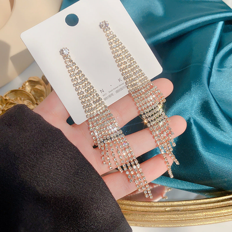 Women’s Diamond Tassel Stud Earrings in 2 Colors - Wazzi's Wear