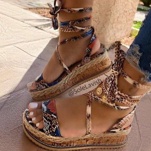 Women’s Printed Wrap Roman Sandals in 6 Colors - Wazzi's Wear