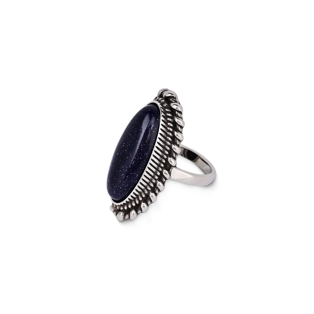 Retro Olive-Shaped Lapis Lazuli Ring, Elegant For Parties