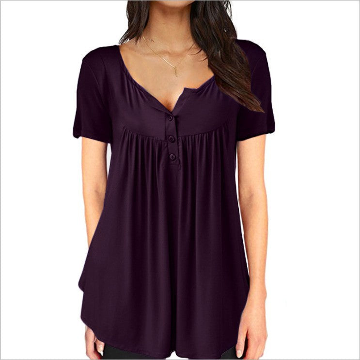 Women’s Short Sleeve Round Neck Top in 7 Colors S-5XL - Wazzi's Wear