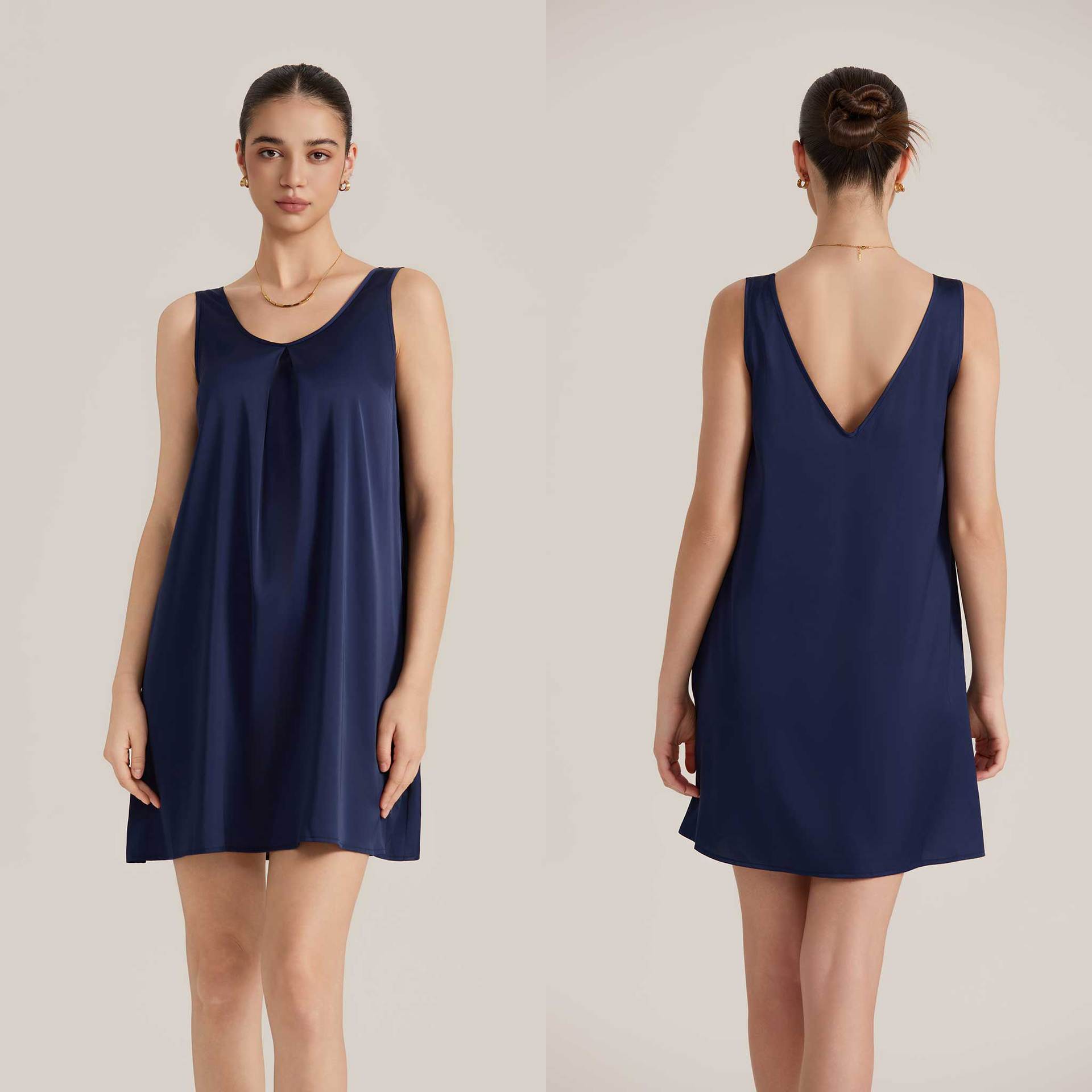 Womens Sleeveless Satin Chiffon V-Neck Nightdress