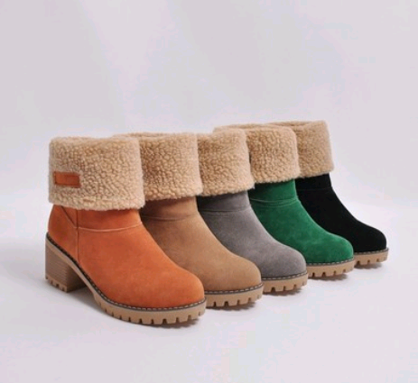 Women’s Thick Heel Fleece Lined Suede Snow Boots in 5 Colors - Wazzi's Wear