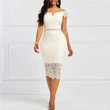 Load image into Gallery viewer, Women’s Lace Off-the-Shoulder Midi Dress in 5 Colors S-3XL - Wazzi&#39;s Wear