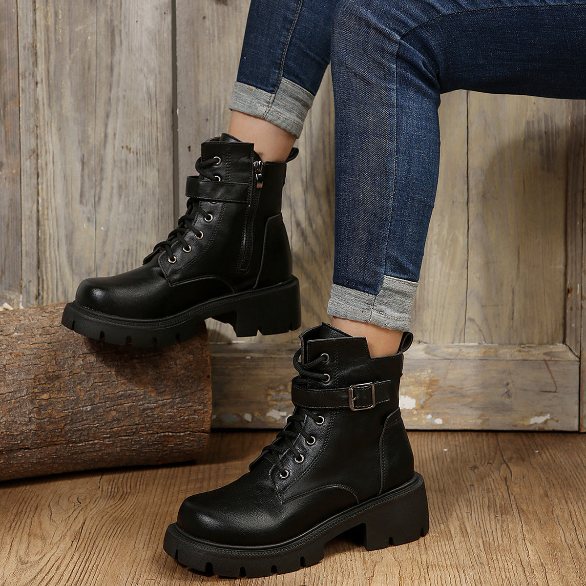 Women’s Chunky Heel Mid-Calf Combat Boots