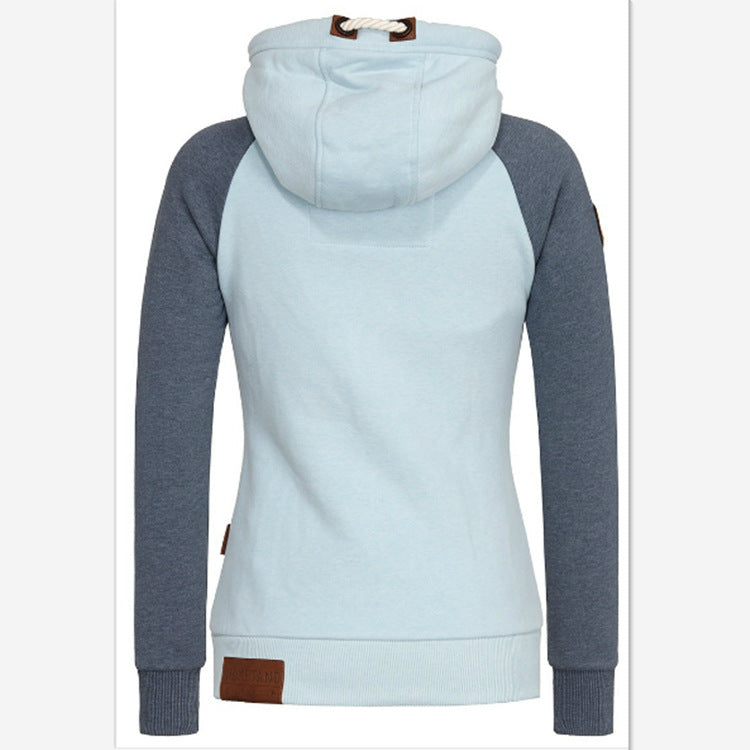 Women's Colorblock Long Sleeve Zippered Sweatshirt with Hood in 4 Colors S-5XL - Wazzi's Wear