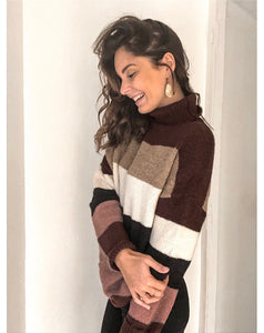 Women’s Wool Long Sleeve Striped Turtleneck Sweater in 2 Colors S-2XL - Wazzi's Wear