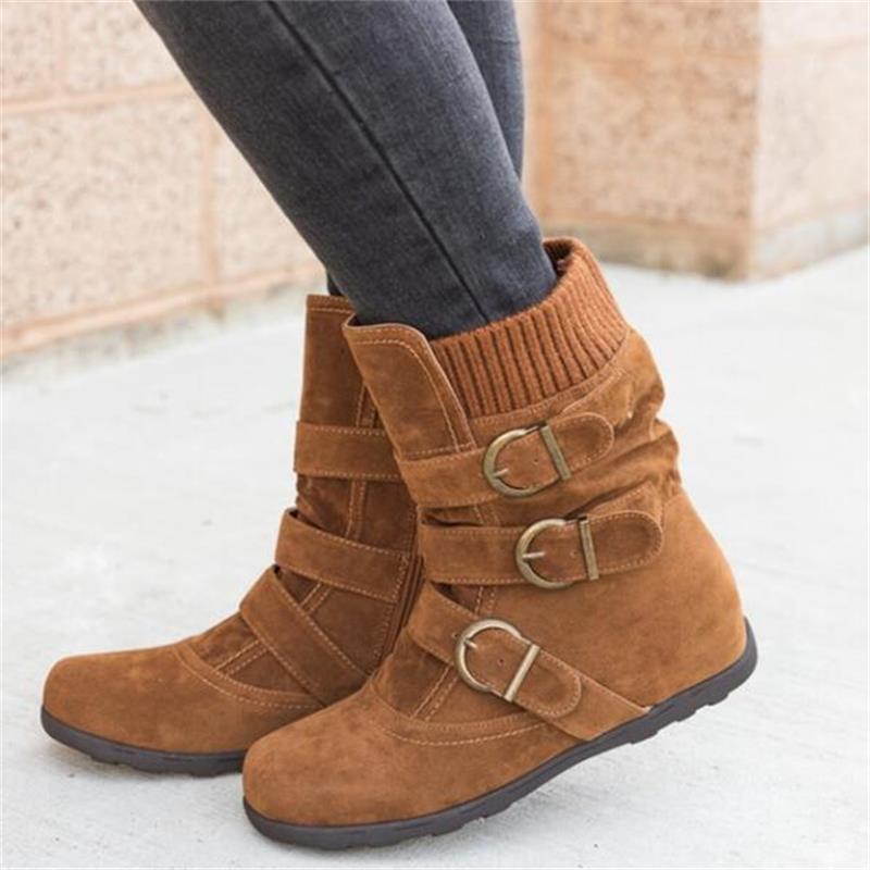 Women’s Slip-On Snow Boots with Buckles in 4 Colors - Wazzi's Wear