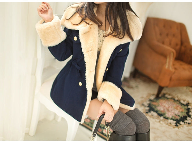 Women’s Plush Long Sleeve Wool Coat