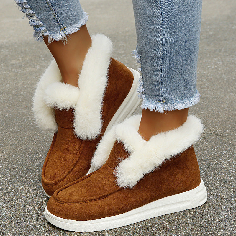 Women’s Suede Ankle Snow Boots with Plush Fur in 3 Colors - Wazzi's Wear