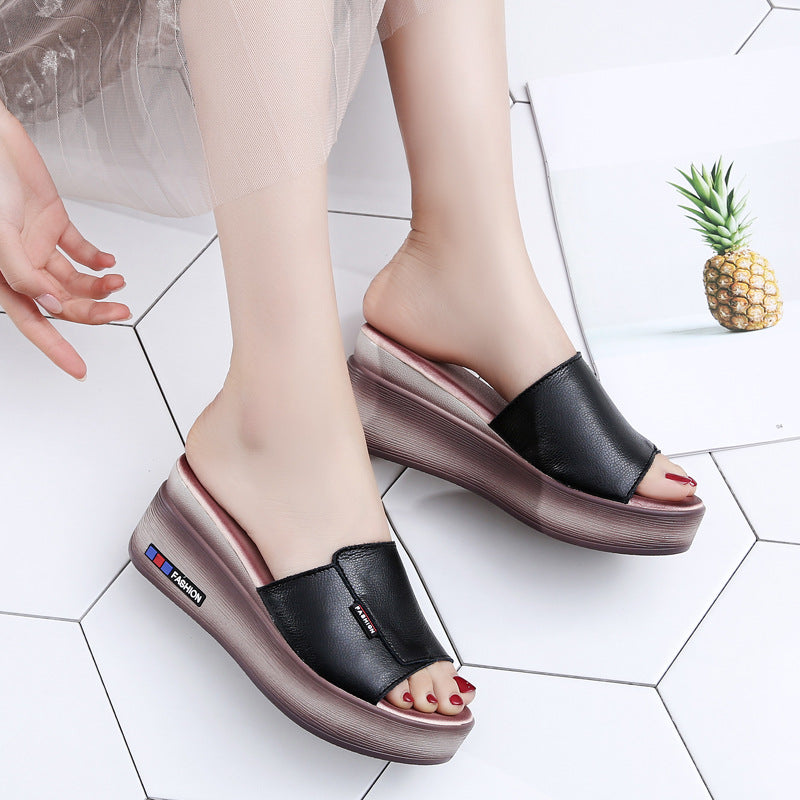 Women’s Slip-On Leather Platform Sandals in 2 Colors - Wazzi's Wear