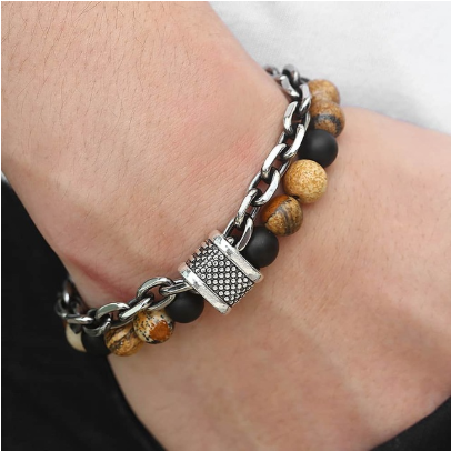 Stainless Steel Bracelet with Natural Stones - Wazzi's Wear