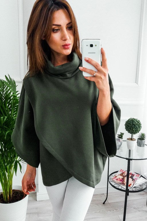 Women’s Bat Wing Turtleneck Top with Asymmetric Hem in 4 Colors S-XL - Wazzi's Wear