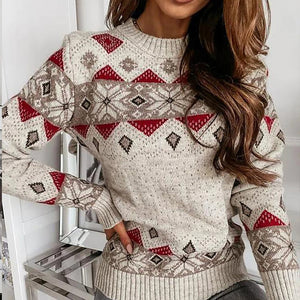 Women’s Geometric Long Sleeve Sweater S-3XL - Wazzi's Wear