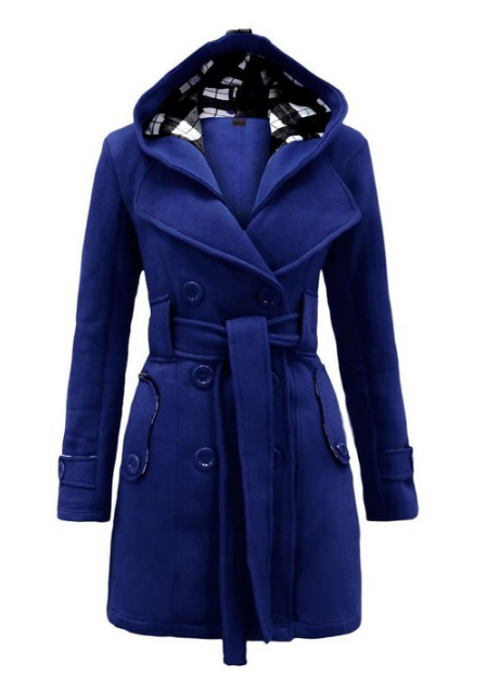 Women’s Long Sleeve Hooded Coat with Waist Tie in 8 Colors S-3XL - Wazzi's Wear