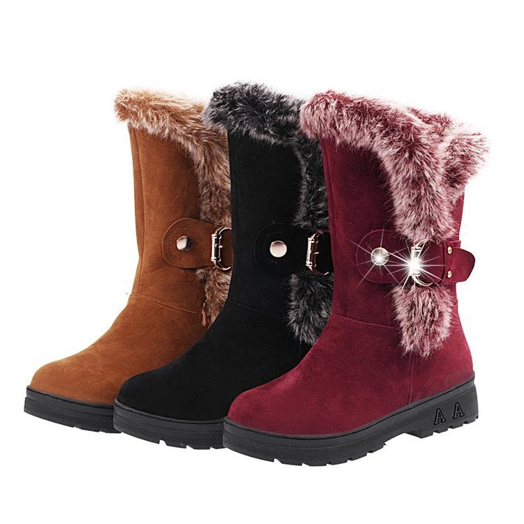 Women’s Winter Snow Boots with Faux Fur and Buckle in 3 Colors - Wazzi's Wear