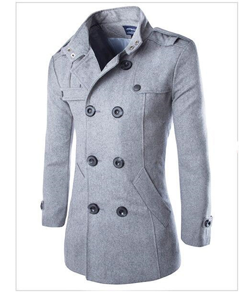 Men’s Double Breasted Woolen Coat in 5 Colors M-4XL - Wazzi's Wear