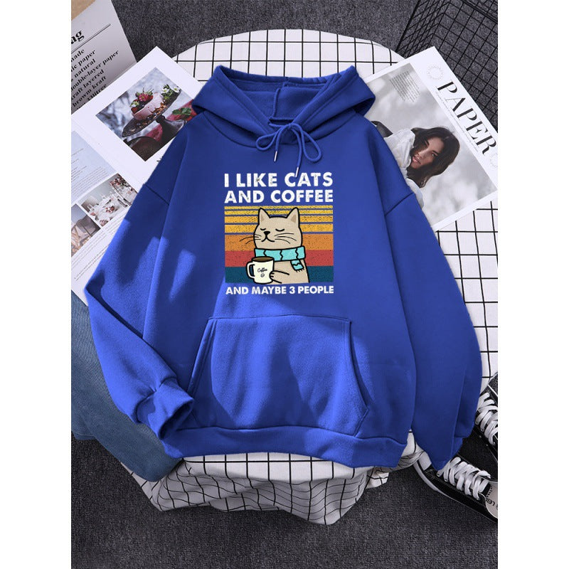 Women’s I Like Cats And Coffee Hooded Sweatshirt with Kangaroo Pocket in 10 Colors XS-3XL - Wazzi's Wear