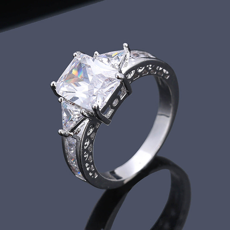 Elegant Square Zircon Copper Womens Ring