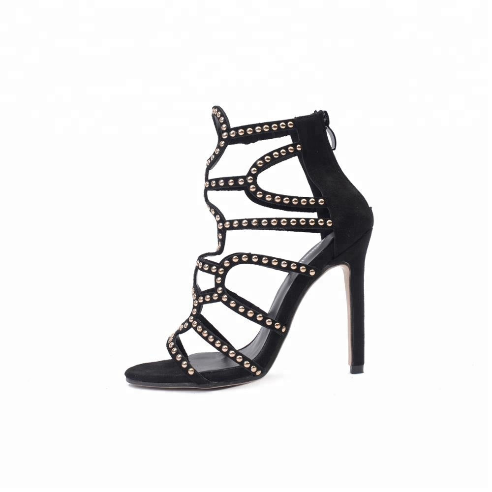 Women’s Black Suede Strappy High Heel Stiletto Sandals - Wazzi's Wear