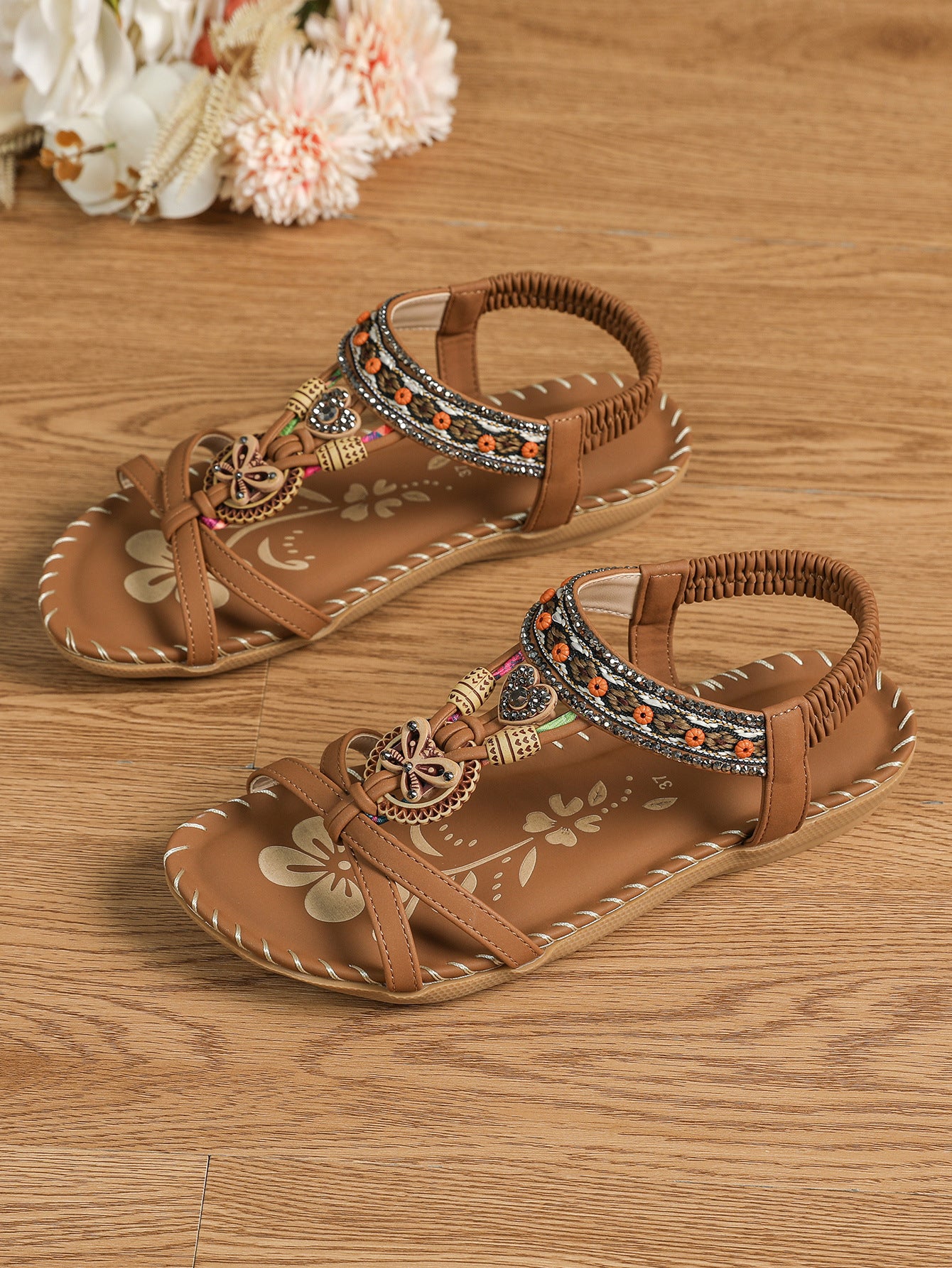 Women's Low Heel Beaded Sandals