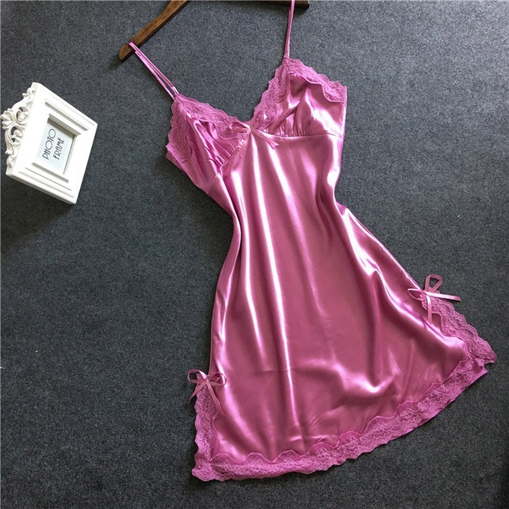 Women’s Lingerie Dress with Lace and Spaghetti Straps in 6 Colors M-XXL - Wazzi's Wear