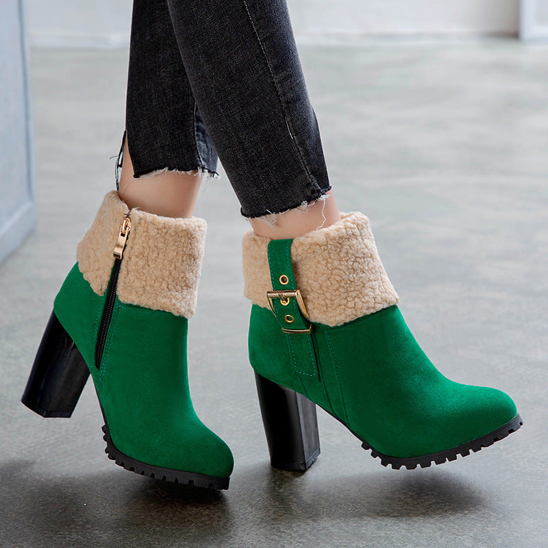 Women’s Plush High Heel Suede Snow Boots in 4 Colors - Wazzi's Wear