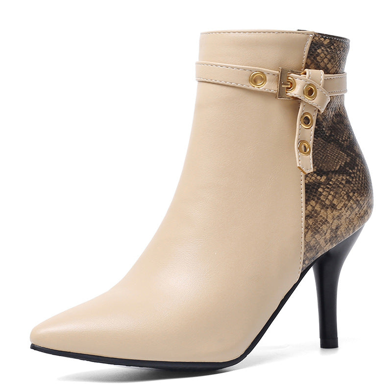 Women’s Pointed Toe Stiletto Boots with Snake Skin Pattern