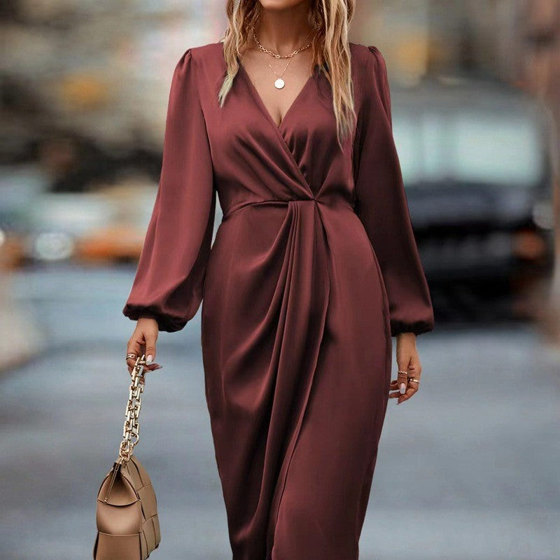 Elegant V-Neck Long Sleeve Dress